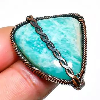 Кольцо из медной проволоки с драгоценным камнем амазонит, размер 8,5