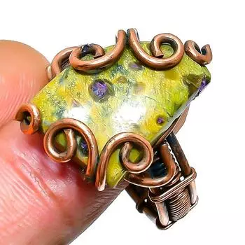 Кольцо из медной проволоки с драгоценным камнем Атлантисит, размер 10,5