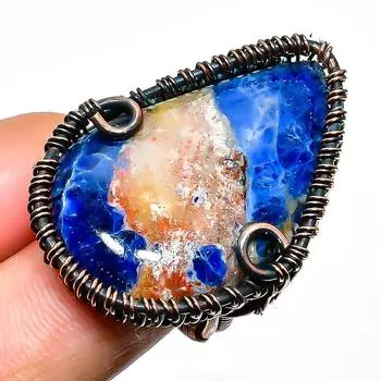 Кольцо из медной проволоки с драгоценным камнем содалит, размер 5,5