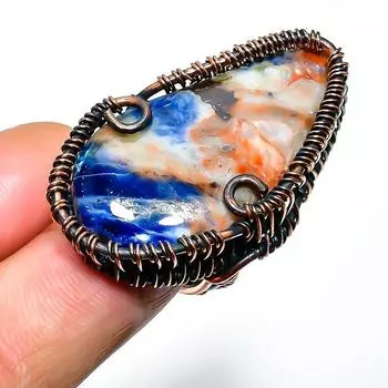 Кольцо из медной проволоки с драгоценным камнем содалит, размер 6