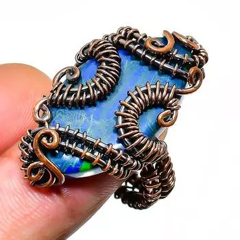 Кольцо из медной проволоки с мозаикой из драгоценных камней яшмы ручной работы, размер 8