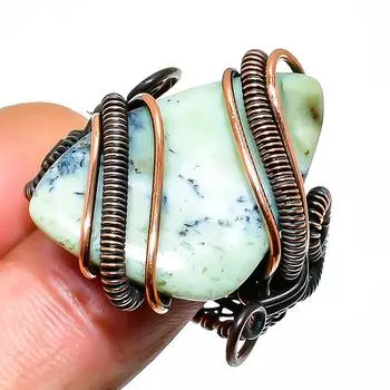 Кольцо из медной проволоки с опалом и дендритом, размер 6,5