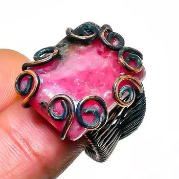 Кольцо из медной проволоки с розовым драгоценным камнем тулит, размер 5,5