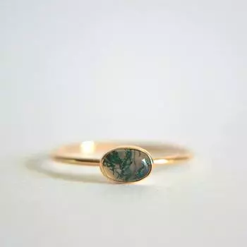 Кольцо из мохового агата, драгоценный камень овальной формы 6x4 мм, минималистичное кольцо, обручальное кольцо, кольцо из стерлингового серебра 925 пробы 4.5 серебряный