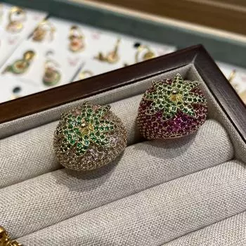 Кольцо из настоящего золота 18 карат с медным покрытием, цветной бриллиант, регулируемое отверстие, красное корундовое кольцо-клубника, кольцо с круглым цирконием и бриллиантами