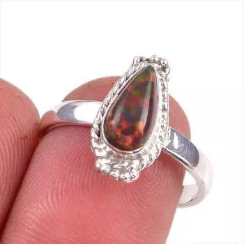 Кольцо из натурального эфиопского опала, стерлингового серебра 925 пробы, размер S.7.5 M9L74