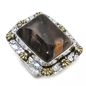 Кольцо из натурального африканского мха, двухцветное, из стерлингового серебра 925 пробы, размер 9,5 o7W73