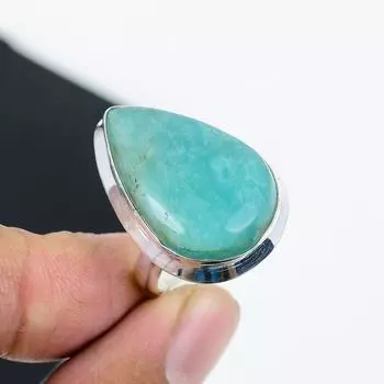 Кольцо из натурального амазонита, регулируемое, из стерлингового серебра 925 пробы — подходит для размеров США от 6 до 11 — украшения ручной работы в стиле бохо для женщин и мужчин, подарки из ватных палочек Adjustable зелёный