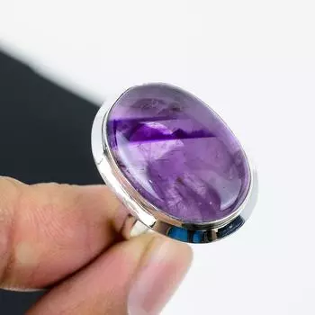 Кольцо из натурального аметиста, регулируемое, из стерлингового серебра 925 пробы — подходит для размеров США от 6 до 11 — украшения ручной работы в стиле бохо для женщин и мужчин, подарки на день рождения Adjustable фиолетовый