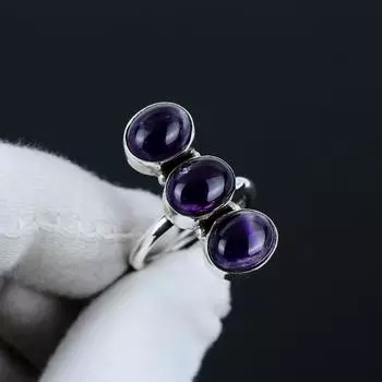 Кольцо из натурального аметиста, регулируемое, из стерлингового серебра 925 пробы — подходит для размеров США от 6 до 10 — украшения ручной работы в стиле бохо для женщин и мужчин, подарки на День святого Валентина Adjustable фиолетовый