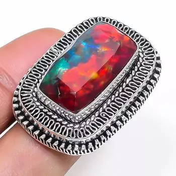 Кольцо из натурального аммолитового опала, драгоценный камень, стерлинговое серебро 925 пробы, размер 7, ширина 6, высота 37 см