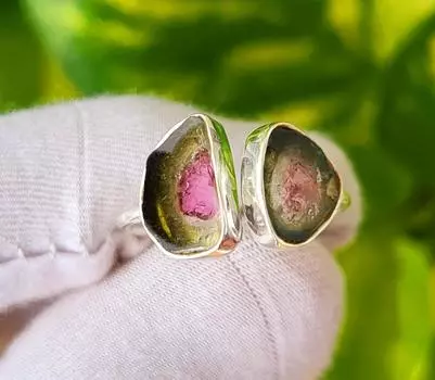 Кольцо из натурального арбузного турмалина из стерлингового серебра 925 пробы 6,75 долларов США в подарок, A 44 6.75 US