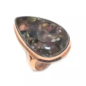 Кольцо из натурального арбузного турмалина с драгоценным камнем ручной работы из меди, размер 7 T8N40