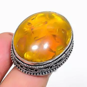 Кольцо из натурального балтийского янтаря, стерлингового серебра 925 пробы, размер 6 W8b58