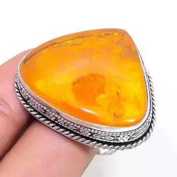Кольцо из натурального балтийского янтаря, стерлингового серебра 925 пробы, размер 8 S4f89