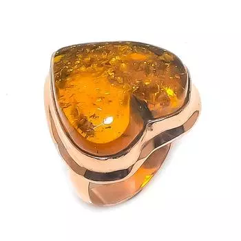 Кольцо из натурального балтийского янтаря ручной работы из меди, размер 9 u2s78
