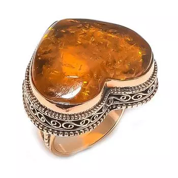 Кольцо из натурального балтийского янтаря ручной работы из меди, размер 9 u1r90