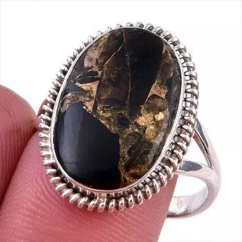 Кольцо из натурального черного медного бирюзового серебра 925 пробы S.9.5 d3v54