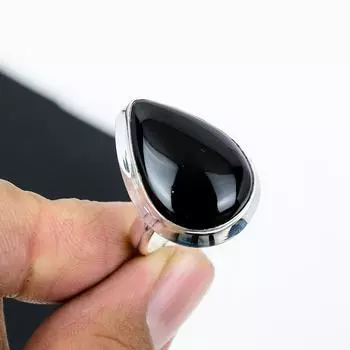 Кольцо из натурального черного оникса, регулируемое, из стерлингового серебра 925 пробы — подходит для размеров США от 6 до 11 — украшения ручной работы в стиле бохо для женщин и мужчин, подарки для мам Adjustable чёрный