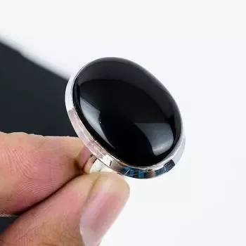 Кольцо из натурального черного оникса, регулируемое, из стерлингового серебра 925 пробы — подходит для размеров США от 6 до 11 — украшения ручной работы в стиле бохо для женщин и мужчин, подарки из ваты Adjustable чёрный