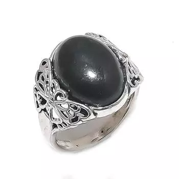 Кольцо из натурального черного оникса, стерлингового серебра 925 пробы, размер 7 t8Z86