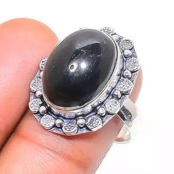 Кольцо из натурального черного оникса, стерлингового серебра 925 пробы, размер 7 e4l51