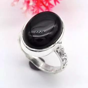 Кольцо из натурального черного оникса ручной работы для рождественских подарков из стерлингового серебра 925 пробы 8 серебряный