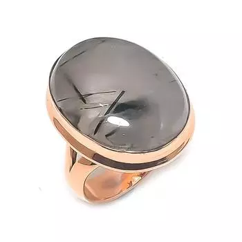 Кольцо из натурального черного рутила с драгоценным камнем ручной работы из меди, размер 7,5 T6b49