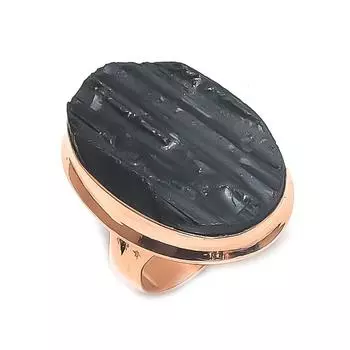 Кольцо из натурального черного турмалина, драгоценный камень, медное, размер 6,5, w4S74