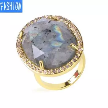 Кольцо из натурального циркона с граненым кристаллом диаметром 2,5 см Spectrolite