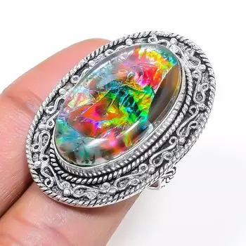 Кольцо из натурального дихроичного стекла с драгоценными камнями из стерлингового серебра 925 пробы, размер 6,5 A0d41