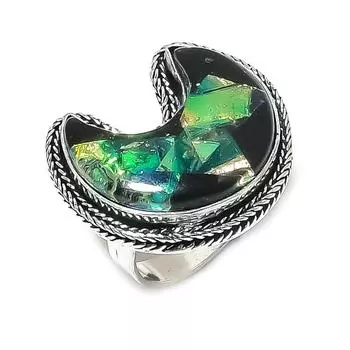 Кольцо из натурального дихроичного стекла с драгоценными камнями из стерлингового серебра 925 пробы, размер 8,5 r3G68