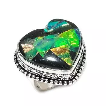 Кольцо из натурального дихроичного стекла с драгоценными камнями из стерлингового серебра 925 пробы, размер 8 L9f68