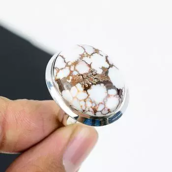 Кольцо из натурального дикого коня, регулируемое, из стерлингового серебра 925 пробы - подходит для размеров США от 6 до 11 - украшения ручной работы в стиле бохо для женщин и мужчин, подарки из ваты Adjustable белый