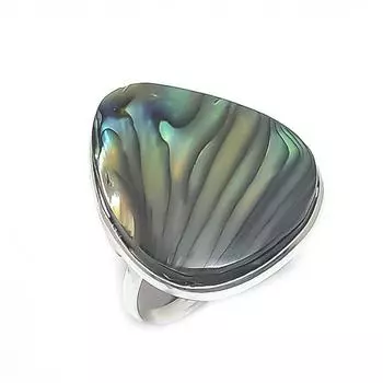 Кольцо из натурального драгоценного камня в виде ракушки абалон, стерлинговое серебро 925 пробы, размер 7, w5Q59
