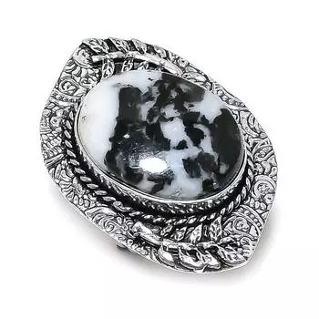 Кольцо из натурального драгоценного камня зебровая яшма из стерлингового серебра 925 пробы, размер 8 T5T63