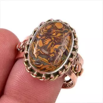 Кольцо из натурального драгоценного камня Maryam Jasper из стерлингового серебра 925 пробы в двух тонах S.8 a9D20