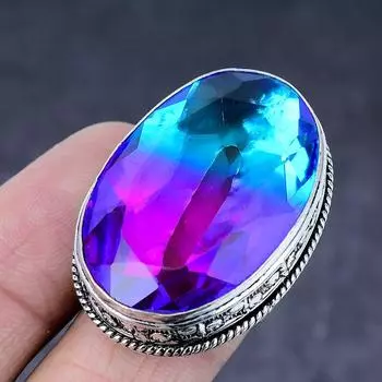 Кольцо из натурального двухцветного турмалина ручной работы из серебра 925 пробы S.7 H7P30