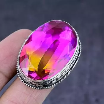 Кольцо из натурального двухцветного турмалина ручной работы из серебра 925 пробы S.7.5 N9H91