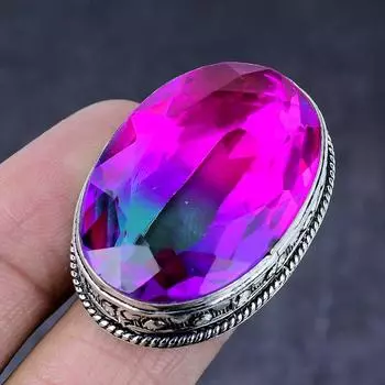 Кольцо из натурального двухцветного турмалина ручной работы из серебра 925 пробы S.7 S0p74