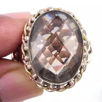 Кольцо из натурального дымчатого кварца с драгоценным камнем из стерлингового серебра 925 пробы в двух тонах S.7 f9S51