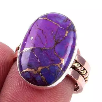 Кольцо из натурального фиолетового медно-бирюзового серебра 925 пробы в двух тонах, размер 6,5 K4L46