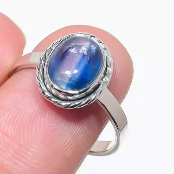 Кольцо из натурального голубого кианита, серебряное, 925 пробы, размер 9, j2J98