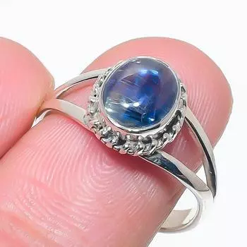 Кольцо из натурального голубого кианита, серебряное, 925 пробы, размер 9, j7B22