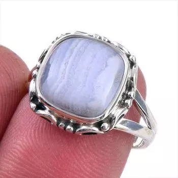 Кольцо из натурального голубого кружевного агата с драгоценным камнем из стерлингового серебра 925 пробы S.7 c5m56
