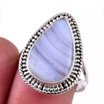 Кольцо из натурального голубого кружевного агата с драгоценным камнем из стерлингового серебра 925 пробы S.8 H1K69