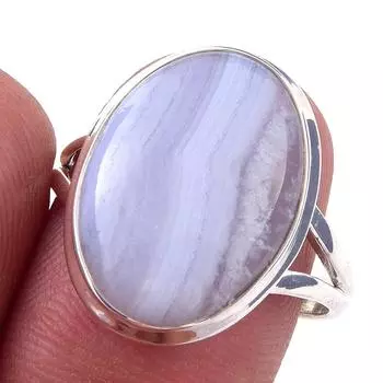 Кольцо из натурального голубого кружевного агата с драгоценным камнем из стерлингового серебра 925 пробы S.9 N2g25