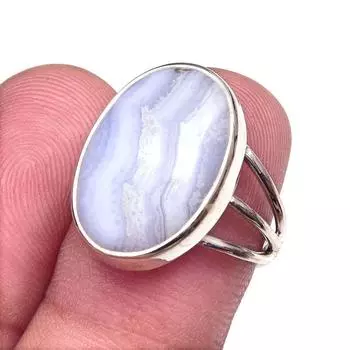 Кольцо из натурального голубого кружевного агата с драгоценным камнем из стерлингового серебра 925 пробы S.7 H5w80