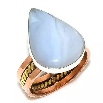 Кольцо из натурального голубого кружевного агата с двухцветным серебряным камнем 925 пробы S.9 s4T47