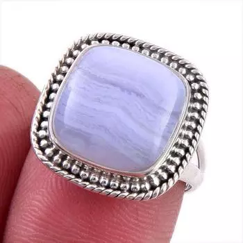 Кольцо из натурального голубого кружевного агата, чистое серебро 925 пробы, размер 6,5 h5G12